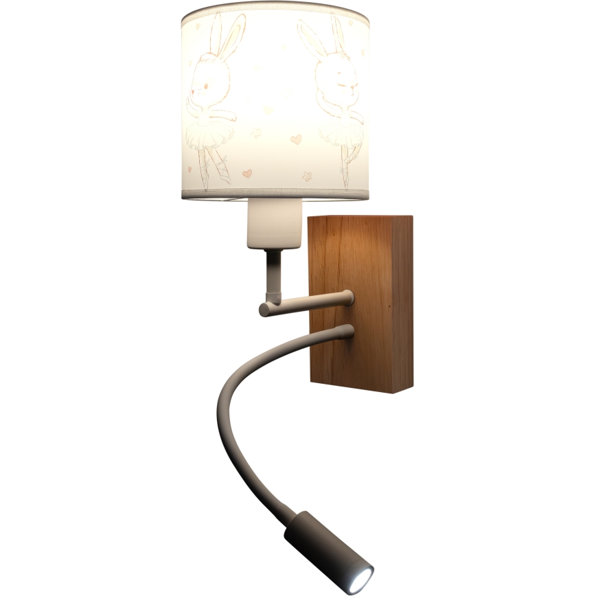 Brilagi - Lampada da parete LED flessibile per bambini BOBO WOOD 1xE27/25W/230V + LED/3W rovere/bianco/coniglietti