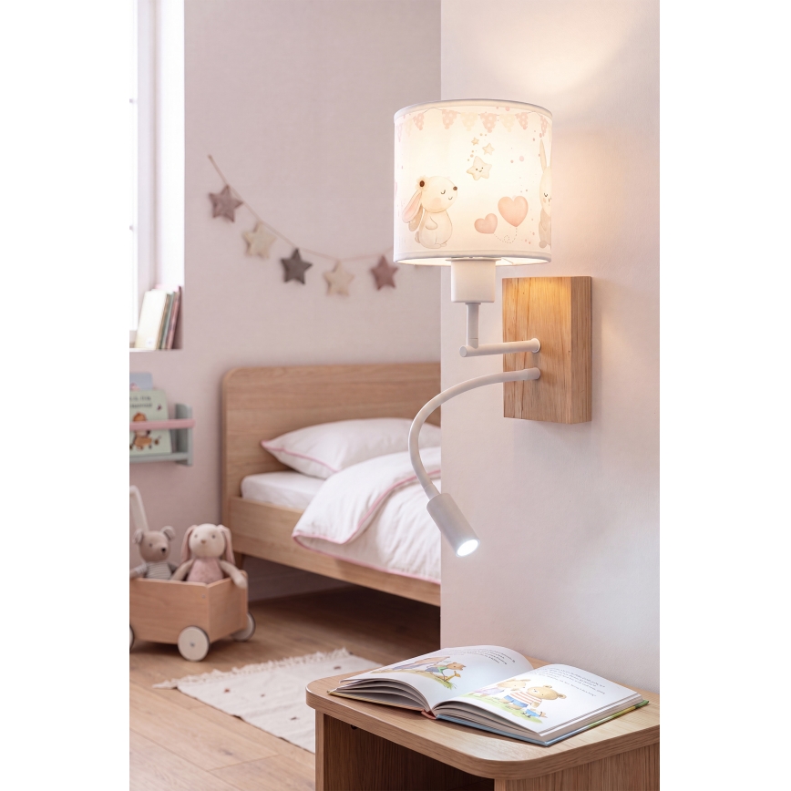 Brilagi - Lampada da parete LED flessibile per bambini BOBO WOOD 1xE27/25W/230V + LED/3W rovere/bianco/crema/coniglietti