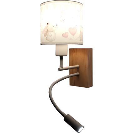 Brilagi - Lampada da parete LED flessibile per bambini BOBO WOOD 1xE27/25W/230V + LED/3W rovere/bianco/crema/coniglietti