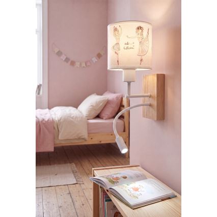 Brilagi - Lampada da parete flessibile a LED per bambini BOBO WOOD 1xE27/25W/230V + LED/3W rovere/bianco/rosa/scarpette da balletto