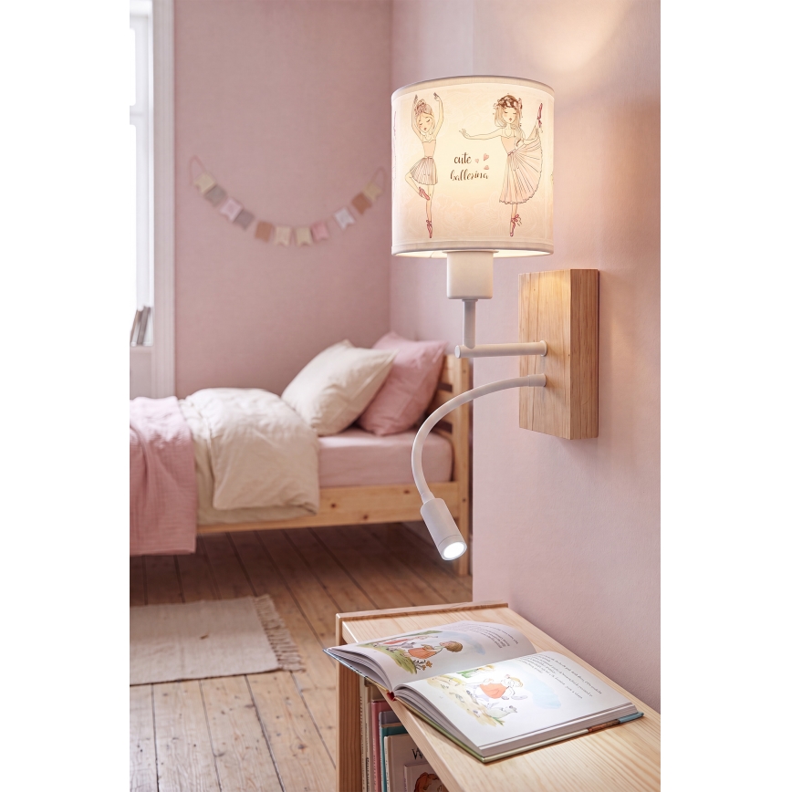 Brilagi - Lampada da parete flessibile a LED per bambini BOBO WOOD 1xE27/25W/230V + LED/3W rovere/bianco/rosa/scarpette da balletto