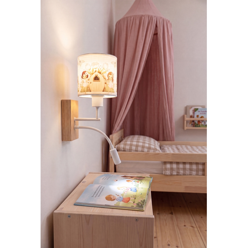 Brilagi - Lampada da parete flessibile LED per bambini BOBO WOOD 1xE27/25W/230V + LED/3W rovere/bianco/rosa/fate
