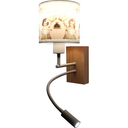 Brilagi - Lampada da parete flessibile LED per bambini BOBO WOOD 1xE27/25W/230V + LED/3W rovere/bianco/rosa/fate