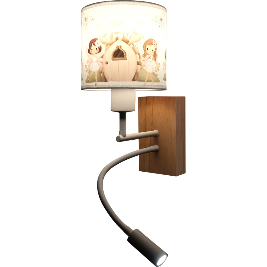 Brilagi - Lampada da parete flessibile LED per bambini BOBO WOOD 1xE27/25W/230V + LED/3W rovere/bianco/rosa/fate