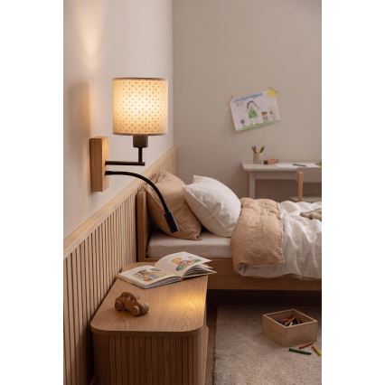 Brilagi - Lampada da parete LED flessibile per bambini BOBO WOOD 1xE27/25W/230V + LED/3W rovere/nero/beige/a pois