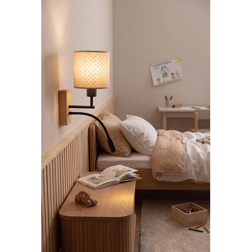 Brilagi - Lampada da parete LED flessibile per bambini BOBO WOOD 1xE27/25W/230V + LED/3W rovere/nero/beige/a pois