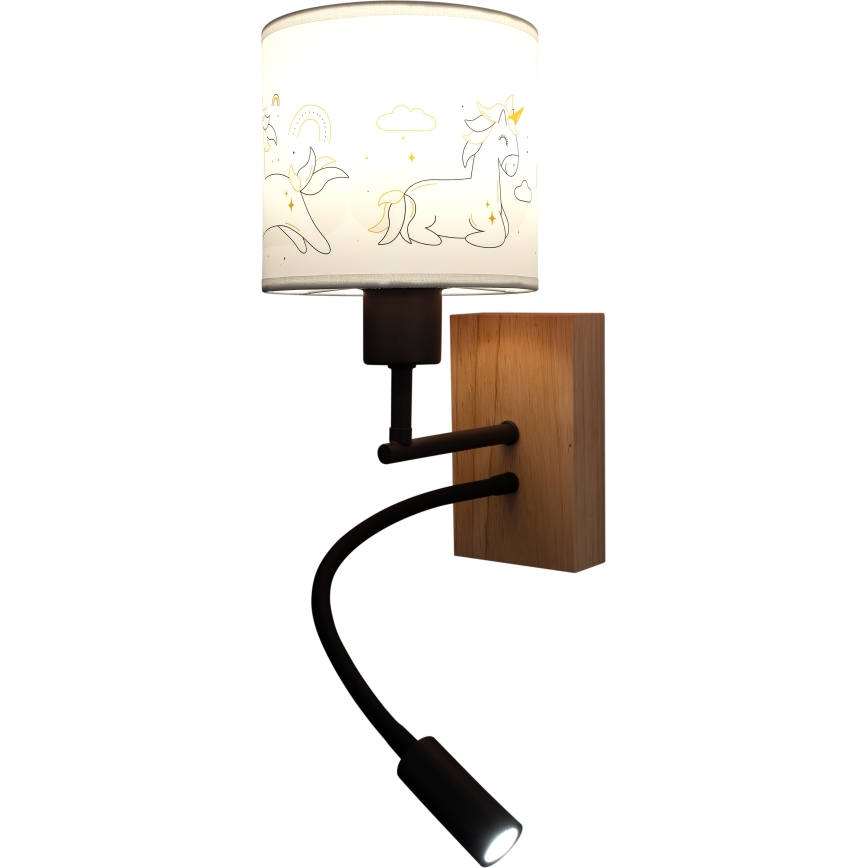 Brilagi - Lampada da parete flessibile LED per bambini BOBO WOOD 1xE27/25W/230V + LED/3W rovere/nera/bianca/unicorni