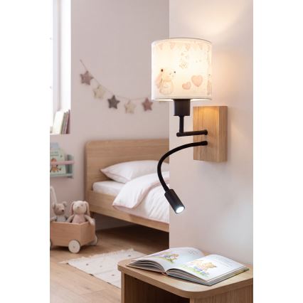 Brilagi - Lampada da parete flessibile LED per bambini BOBO WOOD 1xE27/25W/230V + LED/3W rovere/nera/crema/con coniglietti