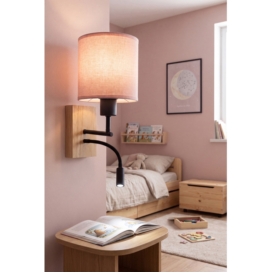 Brilagi - Lampada da parete LED flessibile BOBO WOOD 1xE27/25W/230V + LED/3W rovere/nero/rosa