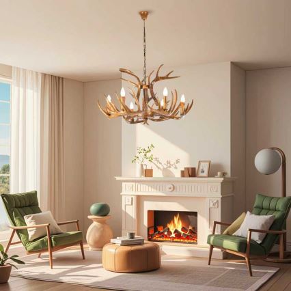 Brilagi - Lampadario a catena DEER, 6 portalampade E14 (10 W), 230 V, Ø 80 cm, in stile corna di cervo