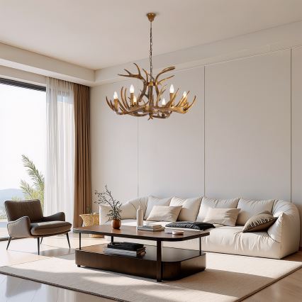 Brilagi - Lampadario a catena DEER, 6 portalampade E14 (10 W), 230 V, Ø 80 cm, in stile corna di cervo