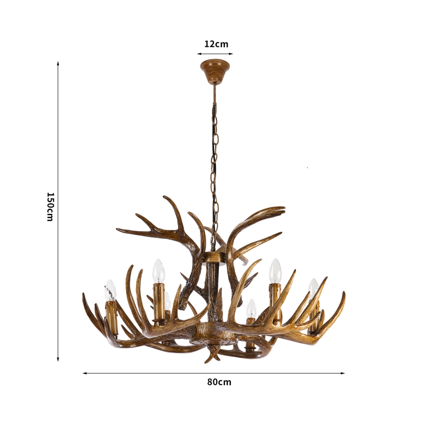 Brilagi - Lampadario a catena DEER, 6 portalampade E14 (10 W), 230 V, Ø 80 cm, in stile corna di cervo