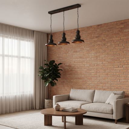 Brilagi - Lampadario a catena PYRONIC 3xE27/40W/230V bronzo/patina