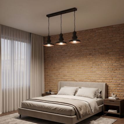 Brilagi - Lampadario a catena PYRONIC 3xE27/40W/230V bronzo/patina