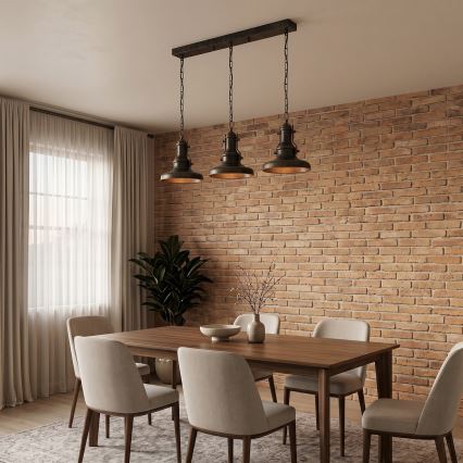 Brilagi - Lampadario a catena PYRONIC 3xE27/40W/230V bronzo/patina
