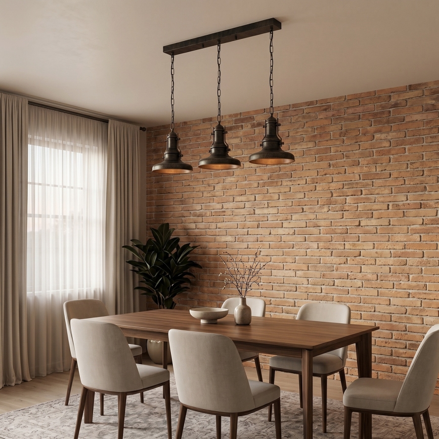 Brilagi - Lampadario a catena PYRONIC 3xE27/40W/230V bronzo/patina