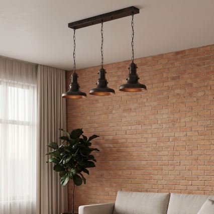 Brilagi - Lampadario a catena PYRONIC 3xE27/40W/230V bronzo/patina