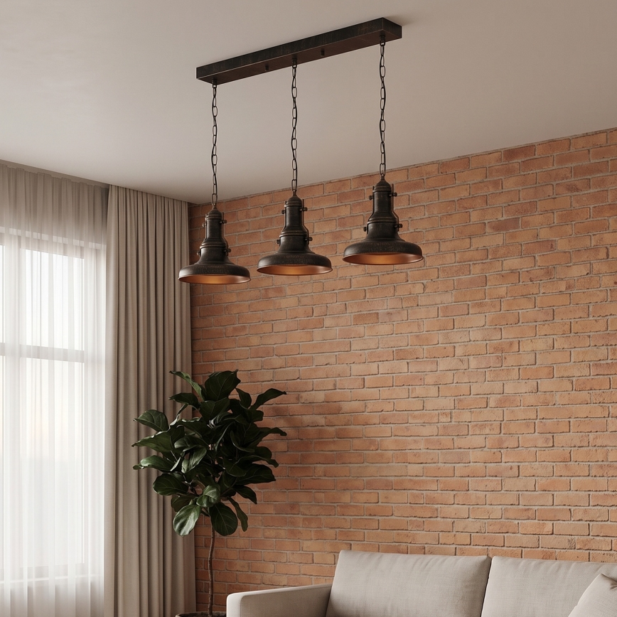 Brilagi - Lampadario a catena PYRONIC 3xE27/40W/230V bronzo/patina