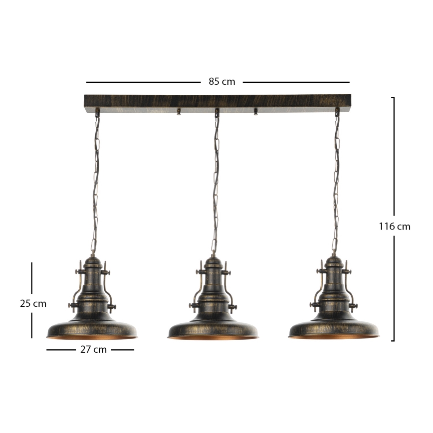 Brilagi - Lampadario a catena PYRONIC 3xE27/40W/230V bronzo/patina