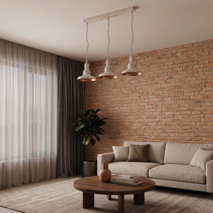 Brilagi - Lampadario a catena PYRONIC 3xE27/40W/230V crema/patina