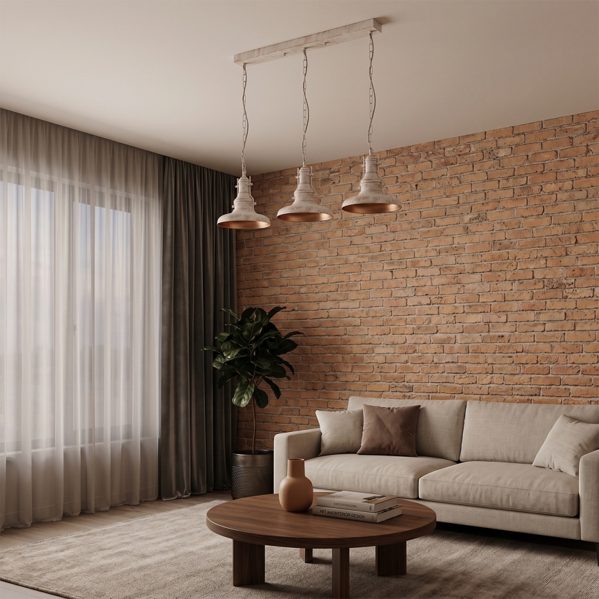 Brilagi - Lampadario a catena PYRONIC 3xE27/40W/230V crema/patina