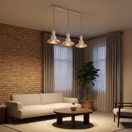 Brilagi - Lampadario a catena PYRONIC 3xE27/40W/230V crema/patina