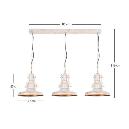 Brilagi - Lampadario a catena PYRONIC 3xE27/40W/230V crema/patina