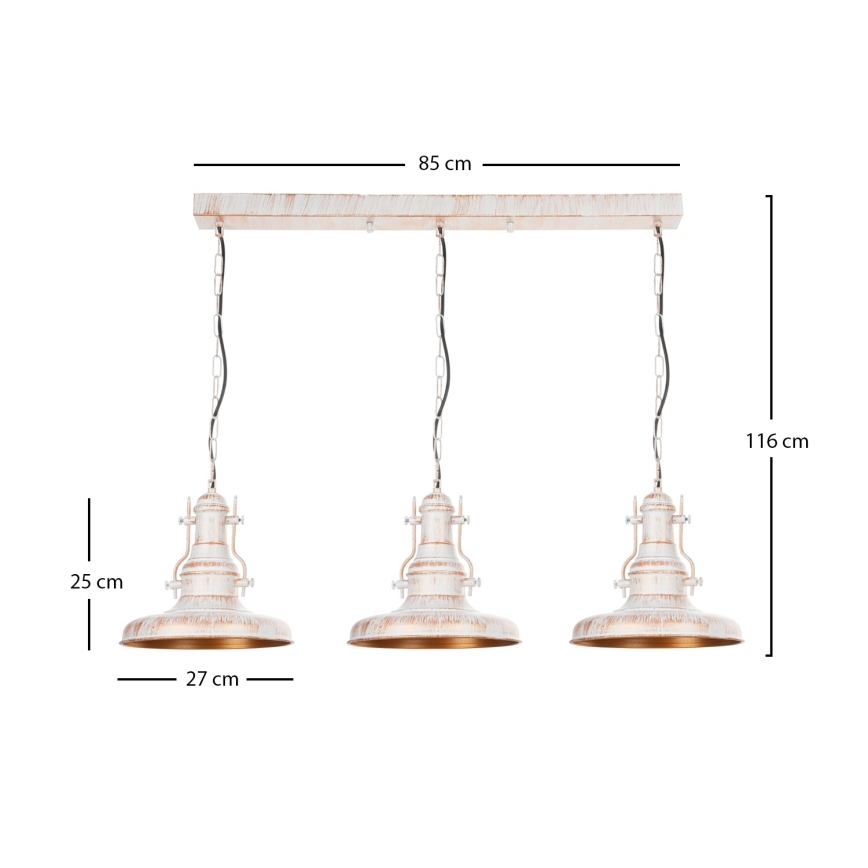 Brilagi - Lampadario a catena PYRONIC 3xE27/40W/230V crema/patina