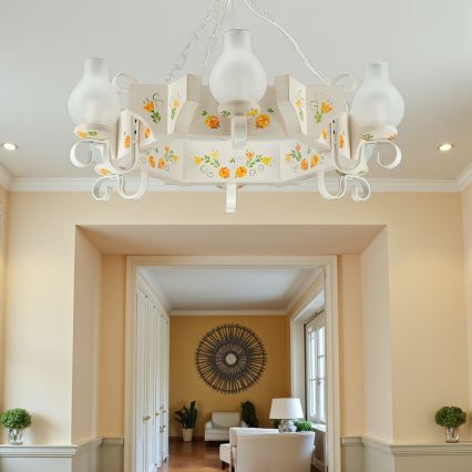 Brilagi - Lampadario a catena QUEEN 6xE14/40W/230V faggio/crema