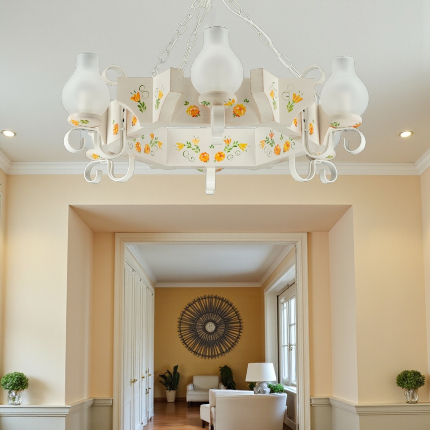 Brilagi - Lampadario a catena QUEEN 6xE14/40W/230V faggio/crema