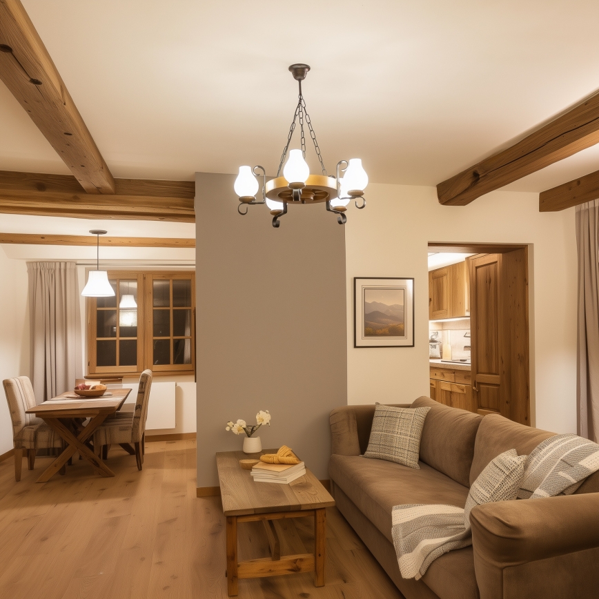 Brilagi - Lampadario a catena ROATA 5xE14/40W/230V Ø 50 cm faggio/noce