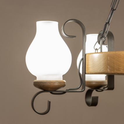 Brilagi - Lampadario a catena ROATA 5xE14/40W/230V Ø 50 cm faggio/noce