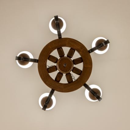 Brilagi - Lampadario a catena ROATA 5xE14/40W/230V Ø 50 cm faggio/noce