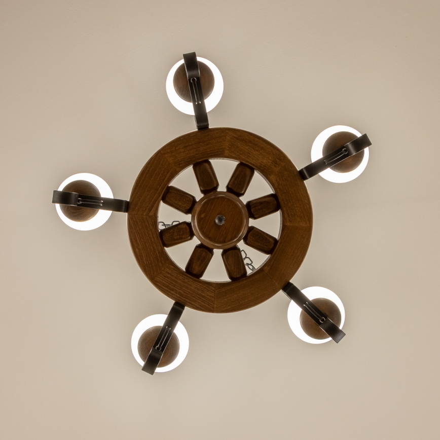 Brilagi - Lampadario a catena ROATA 5xE14/40W/230V Ø 50 cm faggio/noce