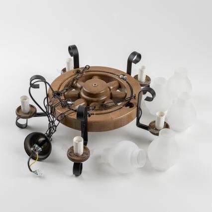 Brilagi - Lampadario a catena ROATA 5xE14/40W/230V Ø 50 cm faggio/noce