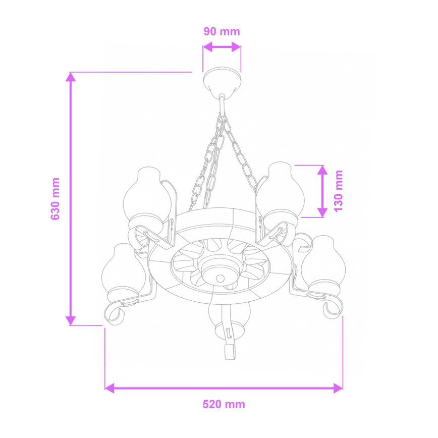 Brilagi - Lampadario a catena ROATA 5xE14/40W/230V Ø 50 cm faggio/noce