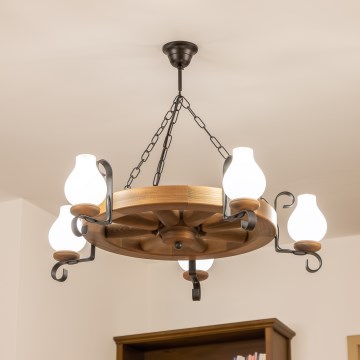 Brilagi - Lampadario a catena ROATA 5xE14/40W/230V Ø 70 cm faggio