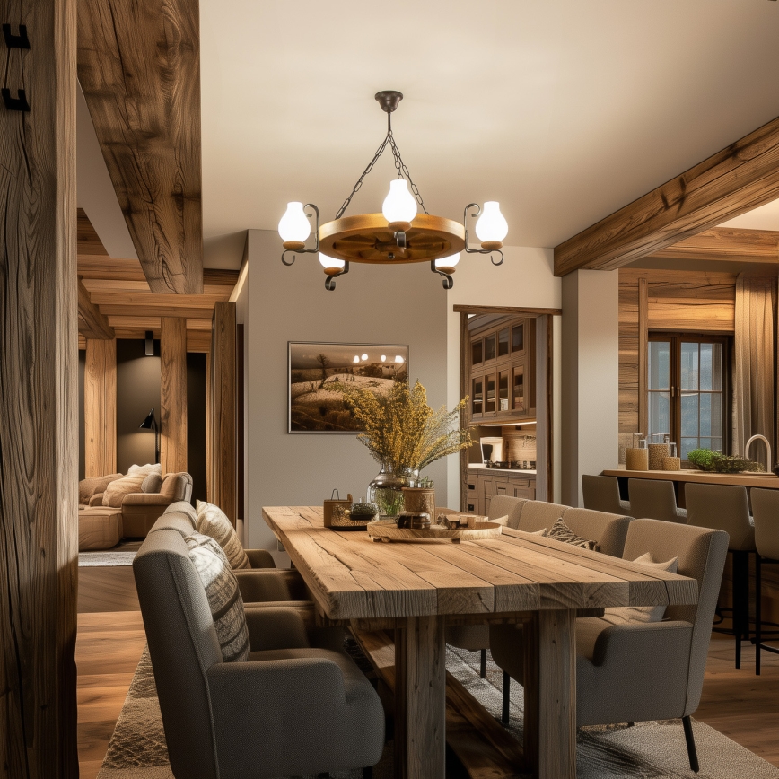 Brilagi - Lampadario a catena ROATA 5xE14/40W/230V Ø 70 cm faggio