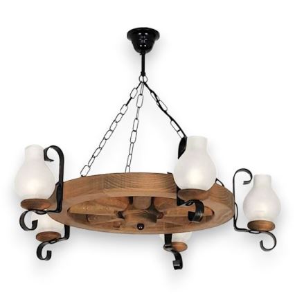 Brilagi - Lampadario a catena ROATA 5xE14/40W/230V Ø 70 cm faggio