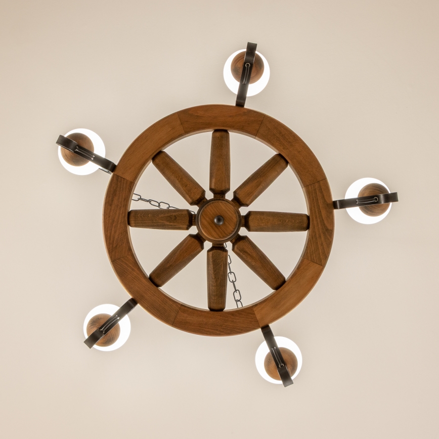 Brilagi - Lampadario a catena ROATA 5xE14/40W/230V Ø 70 cm faggio