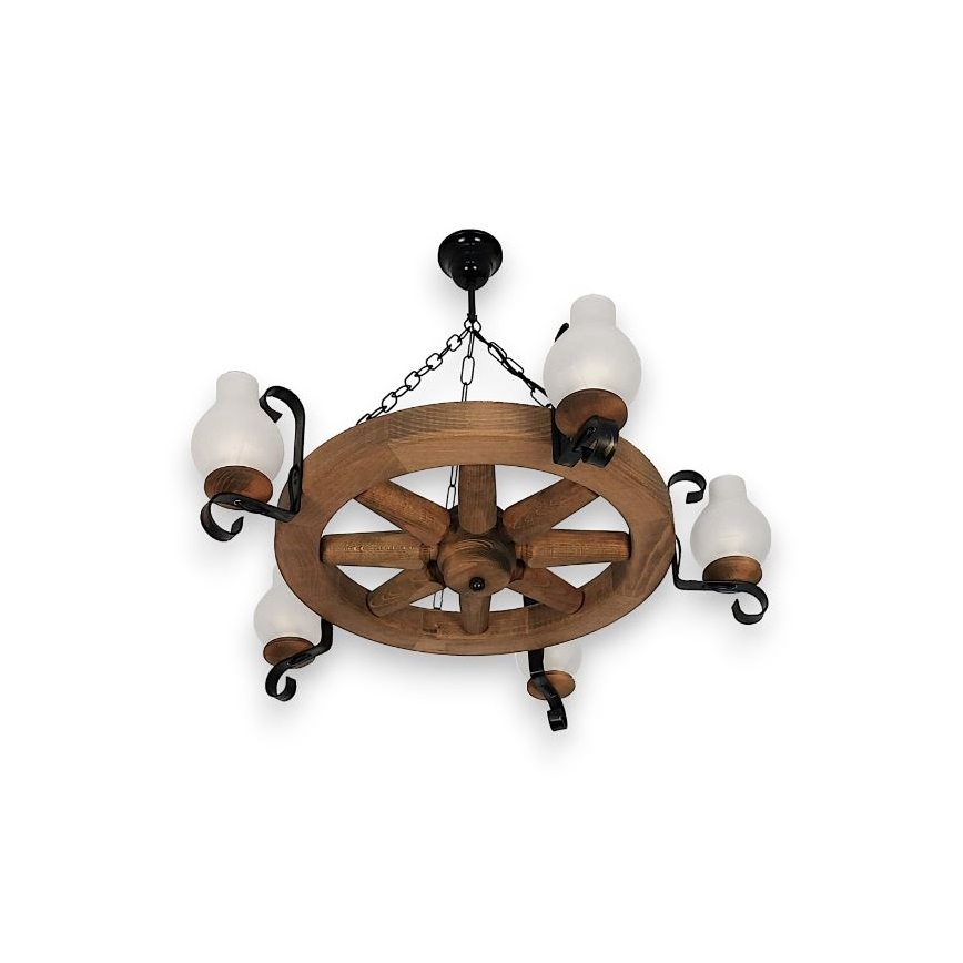 Brilagi - Lampadario a catena ROATA 5xE14/40W/230V Ø 70 cm faggio