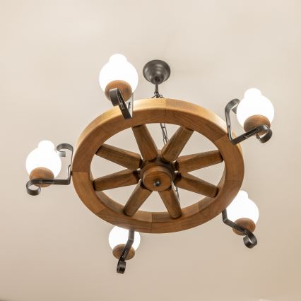 Brilagi - Lampadario a catena ROATA 5xE14/40W/230V Ø 70 cm faggio