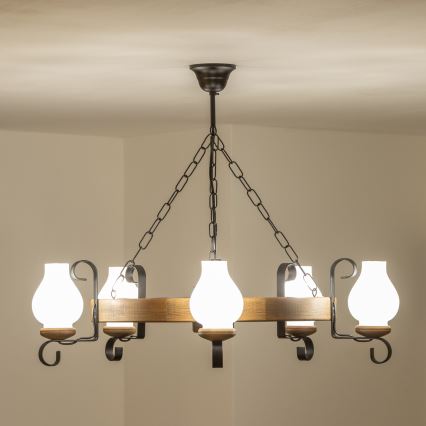 Brilagi - Lampadario a catena ROATA 5xE14/40W/230V Ø 70 cm faggio