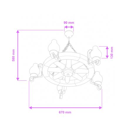 Brilagi - Lampadario a catena ROATA 5xE14/40W/230V Ø 70 cm faggio