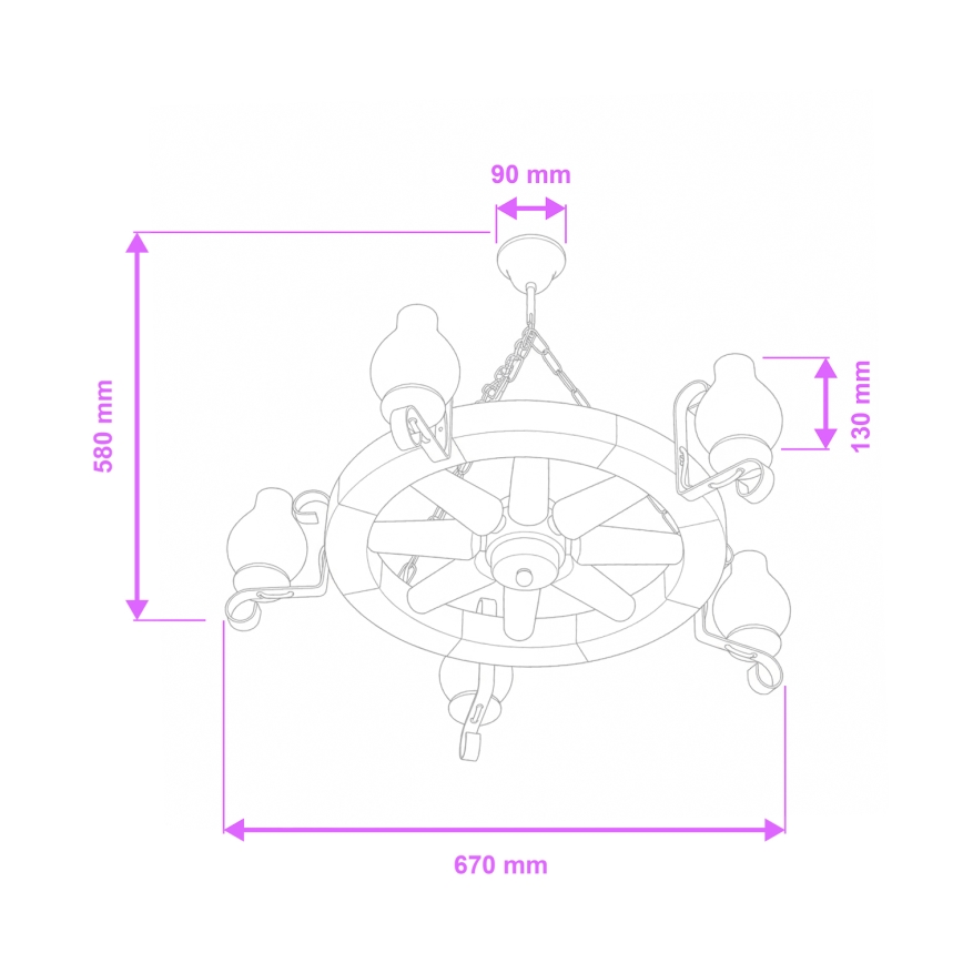 Brilagi - Lampadario a catena ROATA 5xE14/40W/230V Ø 70 cm faggio
