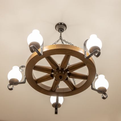 Brilagi - Lampadario a catena ROATA 5xE14/40W/230V Ø 70 cm faggio/noce