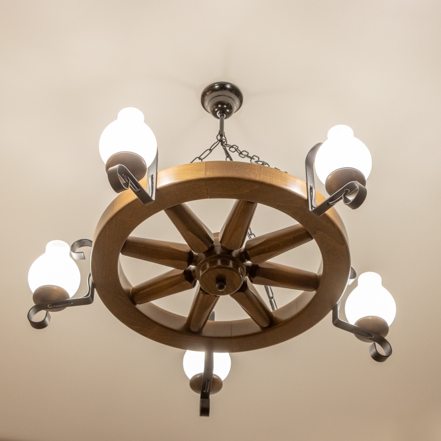 Brilagi - Lampadario a catena ROATA 5xE14/40W/230V Ø 70 cm faggio/noce