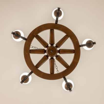 Brilagi - Lampadario a catena ROATA 5xE14/40W/230V Ø 70 cm faggio/noce