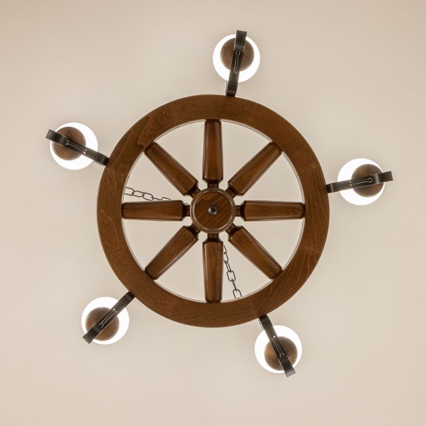 Brilagi - Lampadario a catena ROATA 5xE14/40W/230V Ø 70 cm faggio/noce