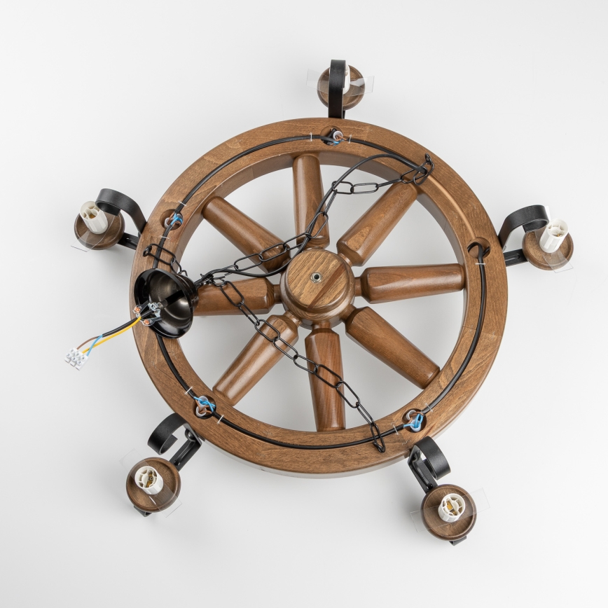 Brilagi - Lampadario a catena ROATA 5xE14/40W/230V Ø 70 cm faggio/noce